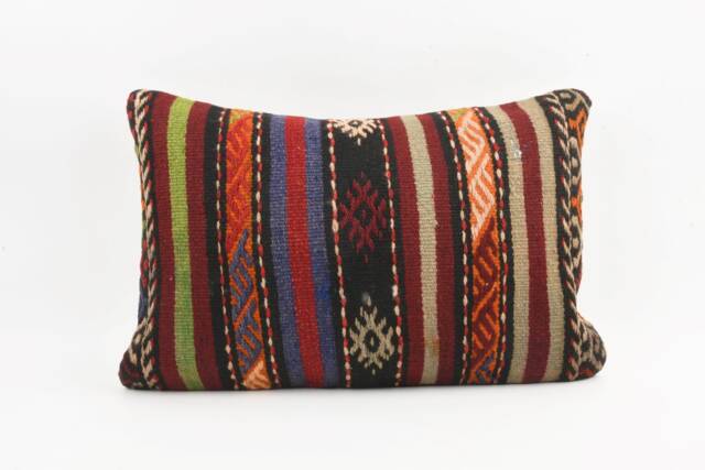 Handwoven Kilim Lumbar Pillow Cover Boho Stripe Sofa - 16x24 - image 1