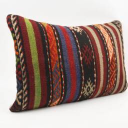 Handwoven Kilim Lumbar Pillow Cover Boho Stripe Sofa - 16x24 - thumbnail 3