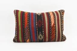 Handwoven Kilim Lumbar Pillow Cover Boho Stripe Sofa - 16x24 - thumbnail 1
