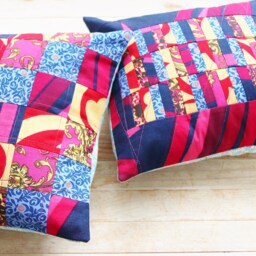 Patchwork Quilted Pillow Cover Set Eclectic Pink Blue Cushion Covers - thumbnail 4