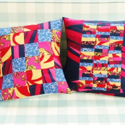 Patchwork Quilted Pillow Cover Set Eclectic Pink Blue Cushion Covers - thumbnail 2