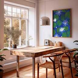 Water Lily Wall Art, Lotus Pond Poster, Botanical Nature Print, Blue & Green Flower Artwork, Modern Floral Home Decor - thumbnail 3