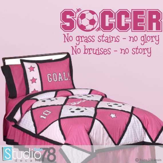Soccer Vinyl Wall Decal - Girls Room Sports Decor No Grass Stains Glory - 15x32 - image 1