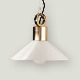 Opal Glass Pendant Lamp With Brass Top & Ring, Milk Light, Minimalist Lighting in 2 Sizes, Fixture