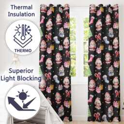 Cute Kawaii Santa Snowman Gift Characters Black Seamless Pattern Readymade Eyelet Ring Top Thermal 100% Blackout Curtains - thumbnail 3