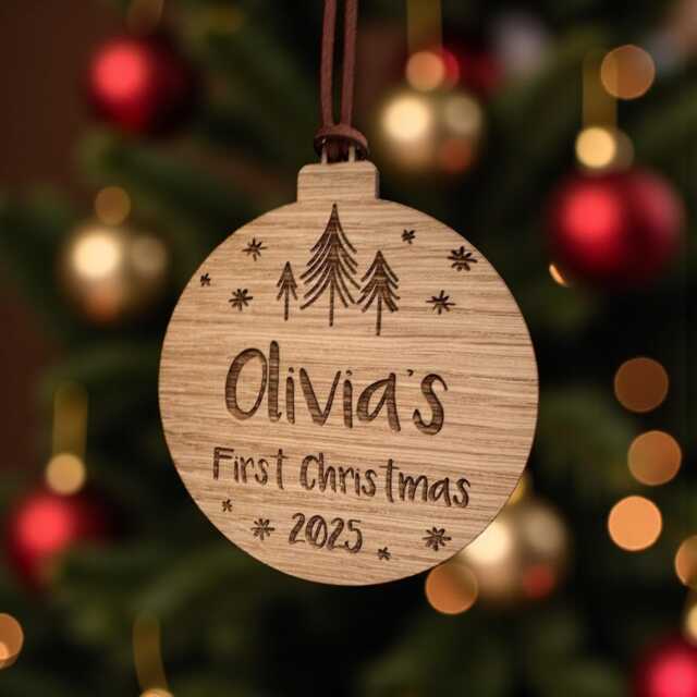 Personalised Baby's First Christmas - Wooden Bauble/Decoration Tree New Baby - image 1