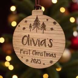 Personalised Baby's First Christmas - Wooden Bauble/Decoration Tree New Baby - thumbnail 3