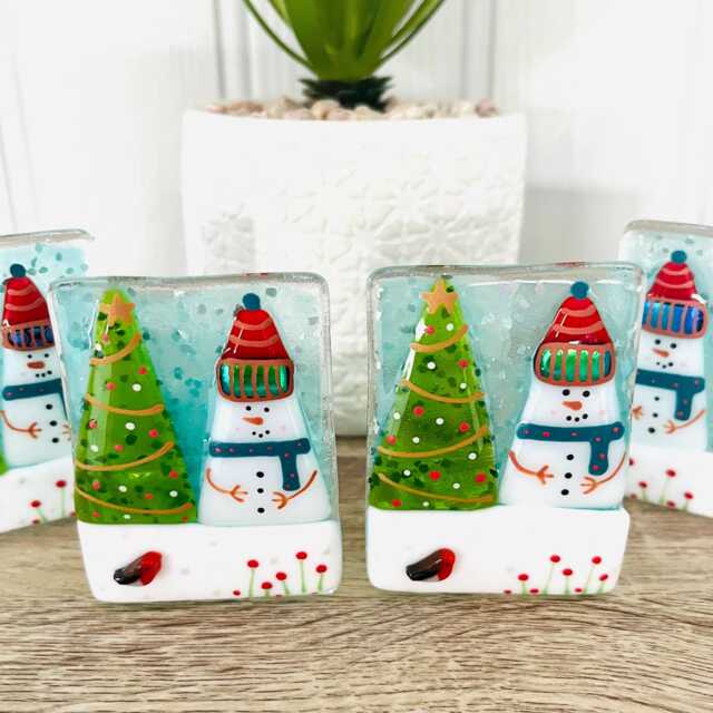 Snowman Fused Glass Candle Holder Ornament. Fused Glass Christmas Decoration, Cornish - image 1