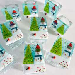 Snowman Fused Glass Candle Holder Ornament. Fused Glass Christmas Decoration, Cornish - thumbnail 2