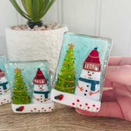 Snowman Fused Glass Candle Holder Ornament. Fused Glass Christmas Decoration, Cornish - thumbnail 4
