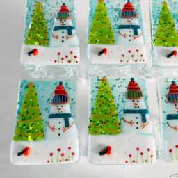Snowman Fused Glass Candle Holder Ornament. Fused Glass Christmas Decoration, Cornish - thumbnail 3