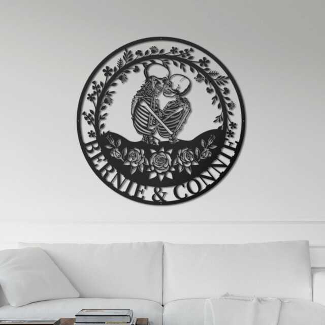 Skeleton Couple Kissing Metal Wall Art With Led Light, Gothic Home Decor, Gift For Skull Lovers - image 1