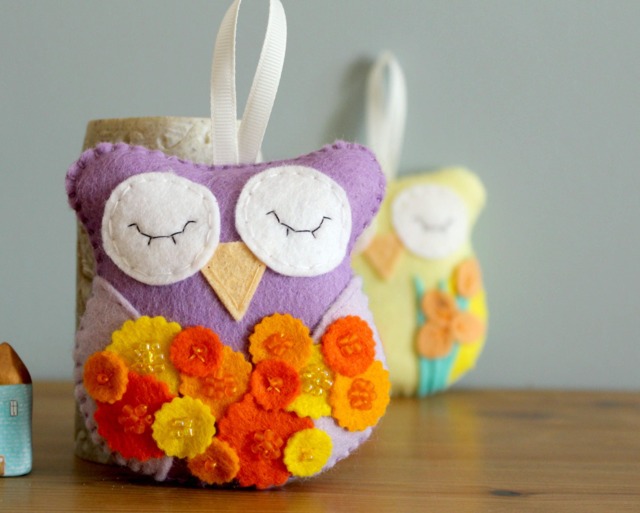 October Birth Month Felt Owl Ornament Marigold Autumn Flower - image 1