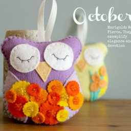 October Birth Month Felt Owl Ornament Marigold Autumn Flower - thumbnail 2