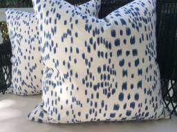 Brunschwig & Fils Pillow Cover in Navy White Le Touches Cotton, Woven Backing - thumbnail 1