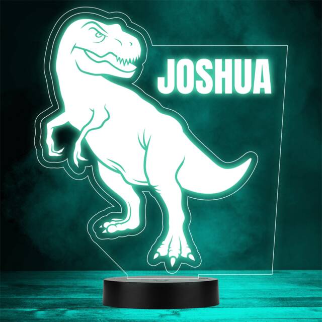Dinosaur Fan Silhouette Angry T-Rex Led Personalised Gift Night Light - image 1