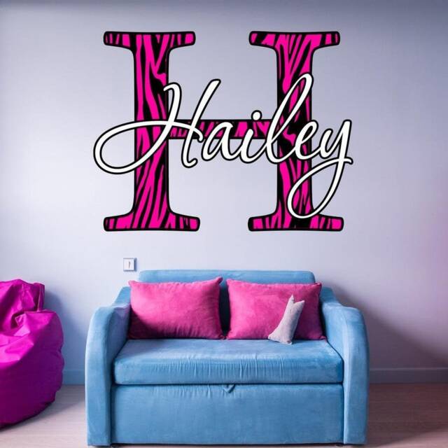 Custom Name Decal - Zebra Print Monogram Wall Decals Personalized Girls Room Art Sticker Choose Vwaq-cm3 - image 1