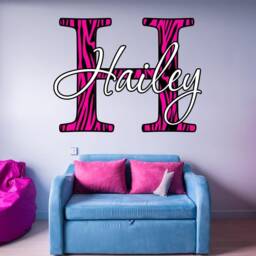 Custom Name Decal - Zebra Print Monogram Wall Decals Personalized Girls Room Art Sticker Choose Vwaq-cm3 - thumbnail 1