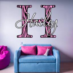 Custom Name Decal - Zebra Print Monogram Wall Decals Personalized Girls Room Art Sticker Choose Vwaq-cm3 - thumbnail 2