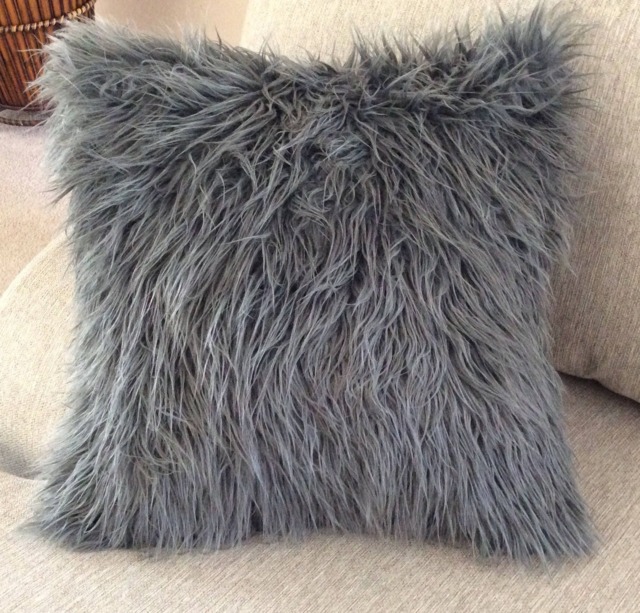 Fur Pillow, Gray Fur Charcoal Grey Faux Pillow Covers, Grey Cushion 18x18 Pillow, , Pillow Galorie - image 1