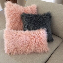 Fur Pillow, Gray Fur Charcoal Grey Faux Pillow Covers, Grey Cushion 18x18 Pillow, , Pillow Galorie - thumbnail 2