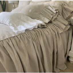 Dark Linen Bedspread With Ruffled Bed Cover, Ruffle Linen Shabby Chic Coverlet, Medium Weight - thumbnail 3