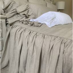 Dark Linen Bedspread With Ruffled Bed Cover, Ruffle Linen Shabby Chic Coverlet, Medium Weight - thumbnail 2