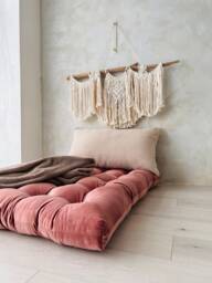 Old Pink Velvet Floor Cushion Bohemian Pillow Seating - 31x47 - thumbnail 1