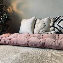 Old Pink Velvet Floor Cushion Bohemian Pillow Seating - 31x47 - thumbnail 3