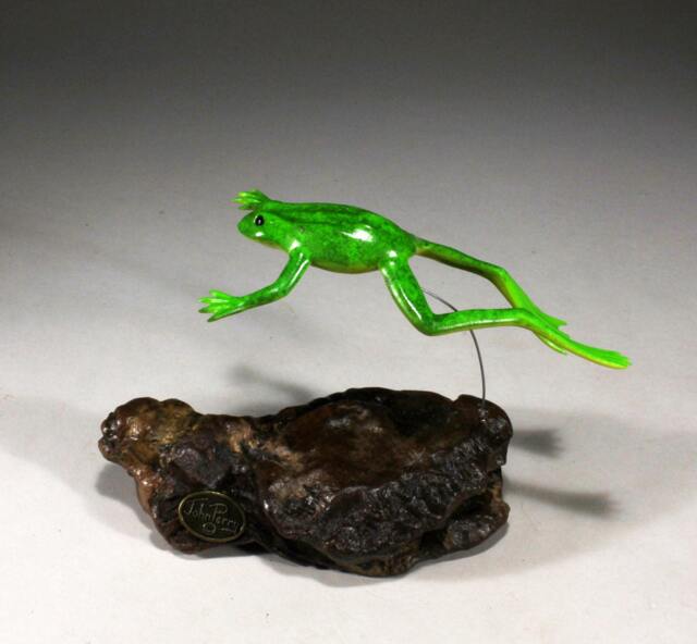 Frog Sculpture By John Perry Statue Figurine Free-Flying Green - image 1