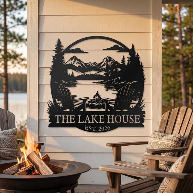 Personalized Lake House Metal Sign, Custom Cabin Name, Outdoor View Wall Decor, Dad Gift - image 1