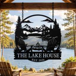 Personalized Lake House Metal Sign, Custom Cabin Name, Outdoor View Wall Decor, Dad Gift - thumbnail 2