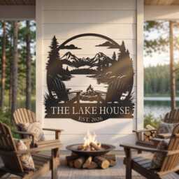 Personalized Lake House Metal Sign, Custom Cabin Name, Outdoor View Wall Decor, Dad Gift - thumbnail 3