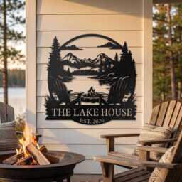 Personalized Lake House Metal Sign, Custom Cabin Name, Outdoor View Wall Decor, Dad Gift - thumbnail 1