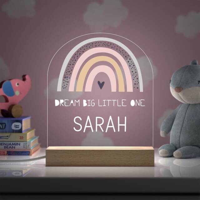Personalised Rainbow Night Light, Custom Printed Name Lamp, Baby Gift, Childs Girls Bedroom Decor, Girl Nursery, Dream Big Little One - image 1
