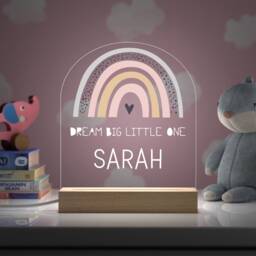 Personalised Rainbow Night Light, Custom Printed Name Lamp, Baby Gift, Childs Girls Bedroom Decor, Girl Nursery, Dream Big Little One - thumbnail 1