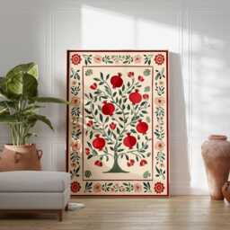 Pomegranate Tree Wall Art Poster, Botanical Fruit Print, Folk Illustration, Rustic Kitchen Decor, Vintage Nature Poster - thumbnail 4