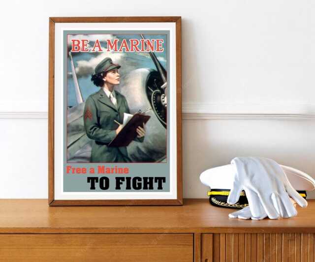 Reprint Of A Ww2 Vintage Women Recruiting Poster -Be A Marine - image 1