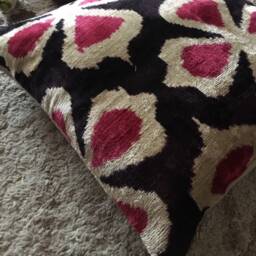 Handmade Silk Ikat Velvet Pillow Cover Uzbek Artisan Decor - 20x20 - thumbnail 2