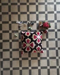 Handmade Silk Ikat Velvet Pillow Cover Uzbek Artisan Decor - 20x20