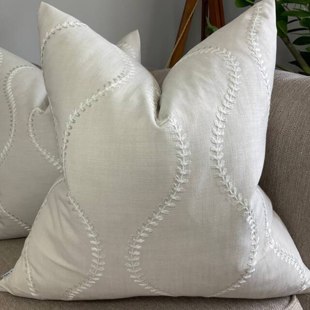 Embroidered Greige Cushion Cover Modern Double-Sided Pillow Case in John Lewis Chattis Fabric - image 1