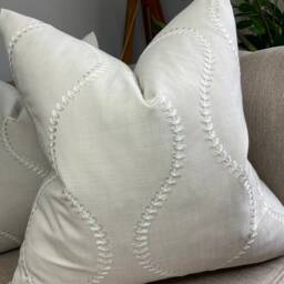 Embroidered Greige Cushion Cover Modern Double-Sided Pillow Case in John Lewis Chattis Fabric - thumbnail 2