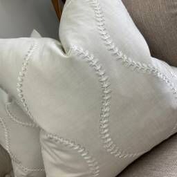 Embroidered Greige Cushion Cover Modern Double-Sided Pillow Case in John Lewis Chattis Fabric - thumbnail 3