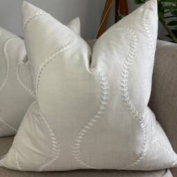Embroidered Greige Cushion Cover Modern Double-Sided Pillow Case in John Lewis Chattis Fabric - thumbnail 1