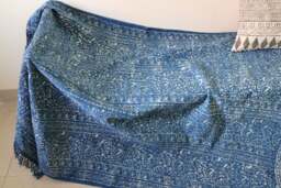 Hand-Dyed Indigo Dhurrie Rug Indian Paisley Cotton Rug - thumbnail 1