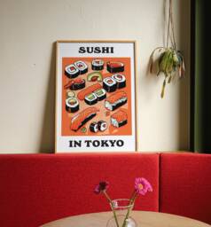 Sushi in Tokyo Print, Poster, Food & Drink Colourful Kitchen Wall Art, Home Decor, Artwork, Japanese Themed Decor - thumbnail 1