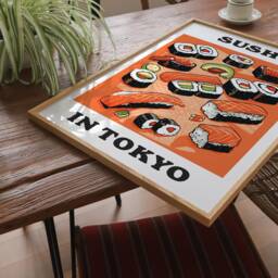Sushi in Tokyo Print, Poster, Food & Drink Colourful Kitchen Wall Art, Home Decor, Artwork, Japanese Themed Decor - thumbnail 2