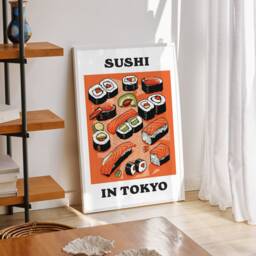 Sushi in Tokyo Print, Poster, Food & Drink Colourful Kitchen Wall Art, Home Decor, Artwork, Japanese Themed Decor - thumbnail 3