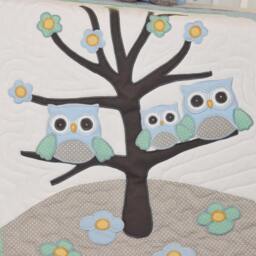 Owl Baby Blanket Woodland Quilt Forest Crib Bedding, Nursery Decor, Blue, Teal, Gray - thumbnail 2