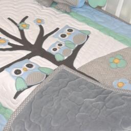 Owl Baby Blanket Woodland Quilt Forest Crib Bedding, Nursery Decor, Blue, Teal, Gray - thumbnail 3